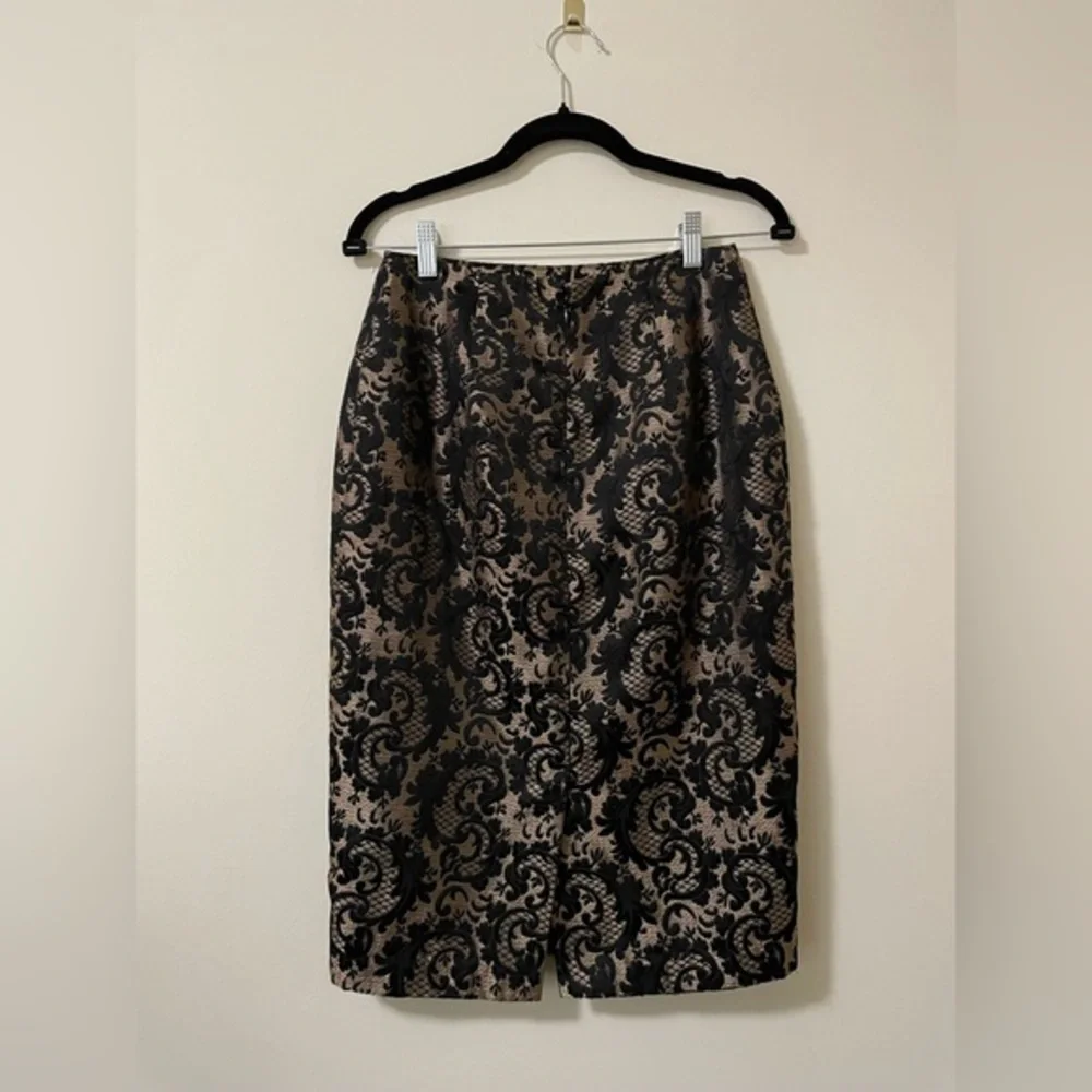 Worthington Gold and Black Woven Thread Lace Damask‎ Skirt - 4